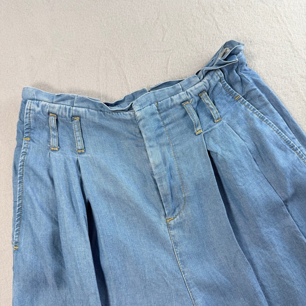 Chambray Wide Leg Jeans Womens 2 Blue Pleated Paperbag Waist Trousers Boho Chic - Picture 8 of 12